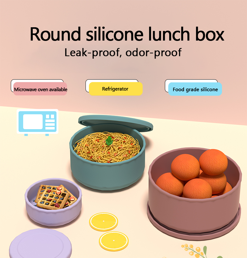 Salad Container Jar - Round silicone lunch box, food container,