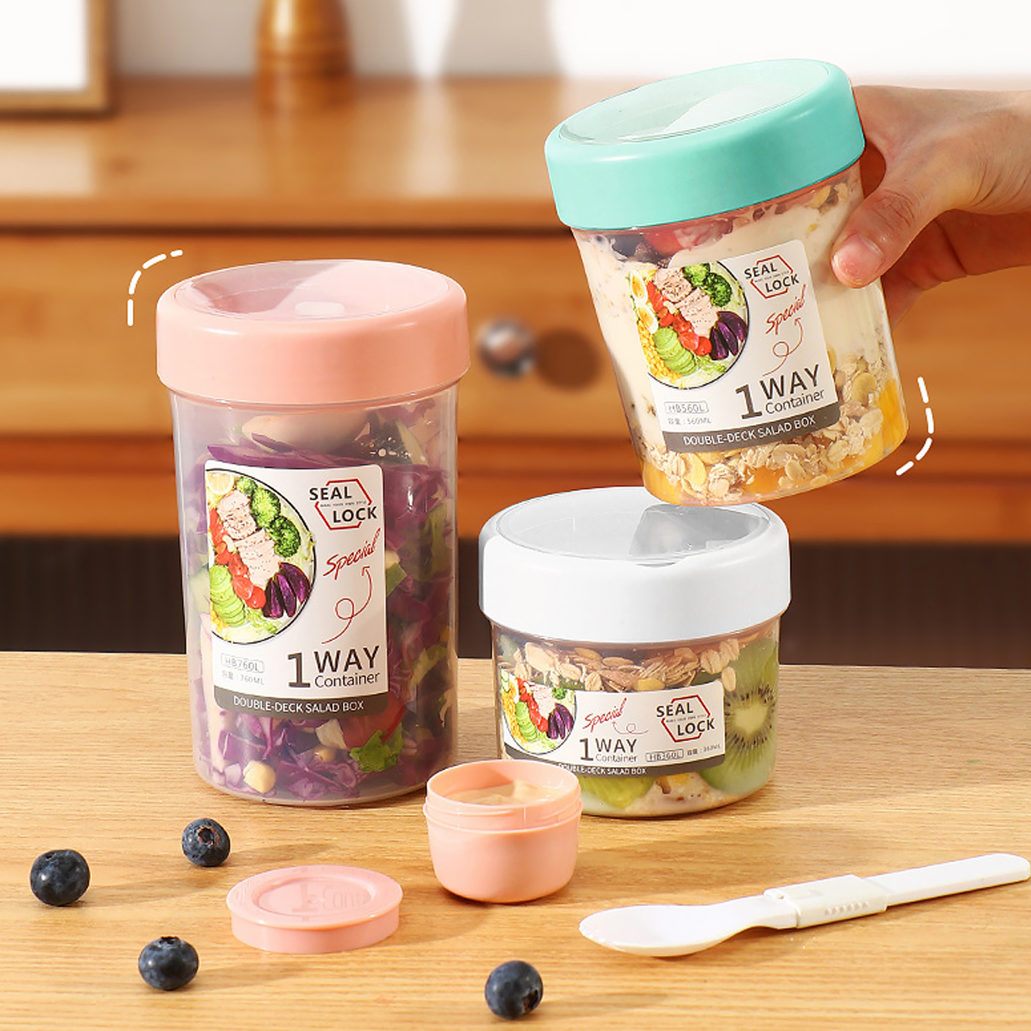 Portable salad cup, Breakfast  - đánh giá và giá Salad Container Jar