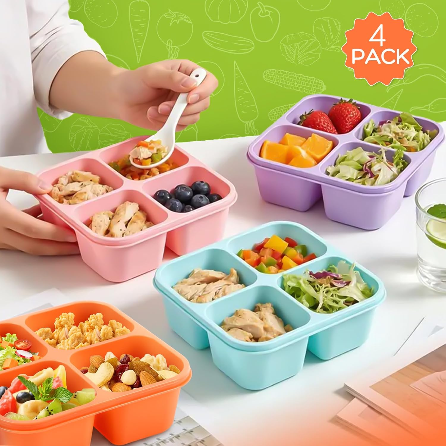 4 Pack Adult Bento Box 4 Compa - đánh giá và giá Meal Prep Diet