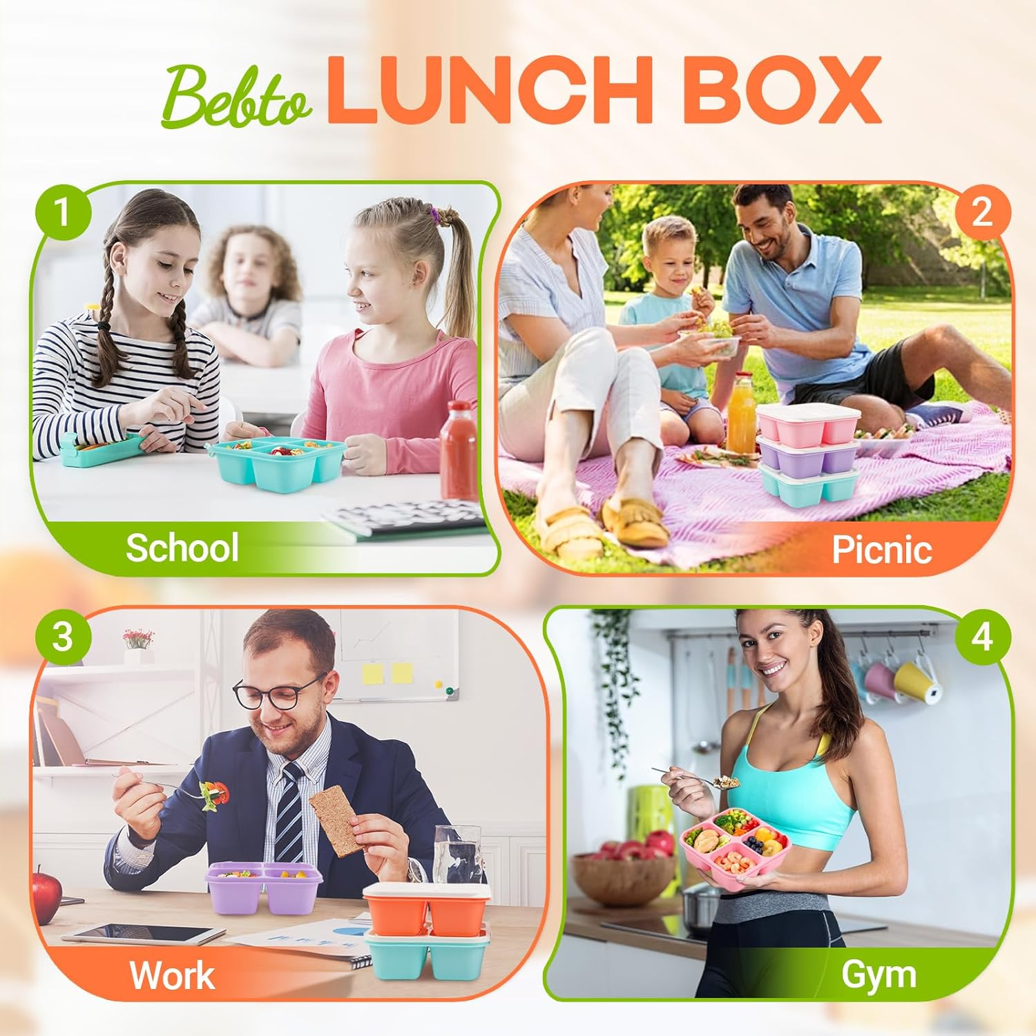 4 Pack Adult Bento Box 4 Compa - đánh giá và giá Meal Prep Diet